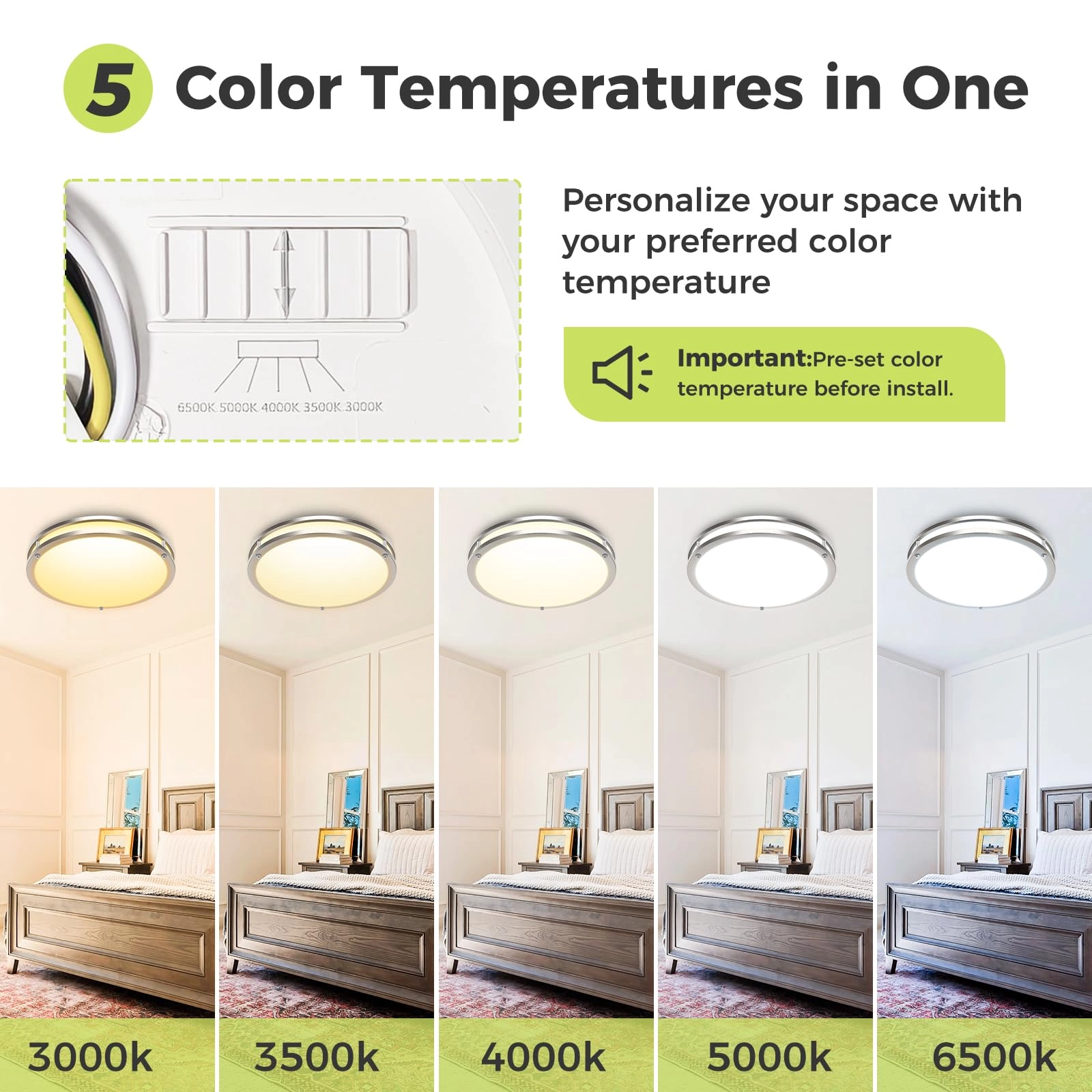 LED Ceiling Light - 3000K 4000K 6500K Pack