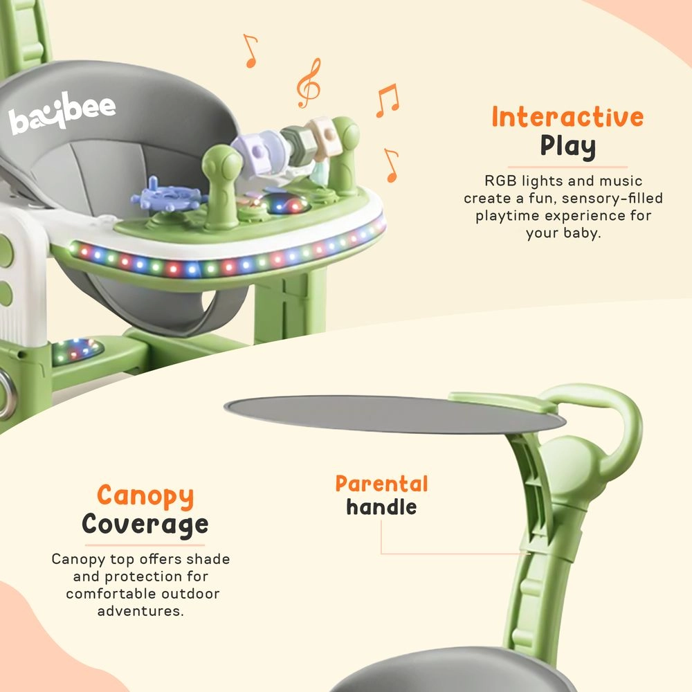 2-In-1 Push Baby Walker - Green 3-Height Adjustable