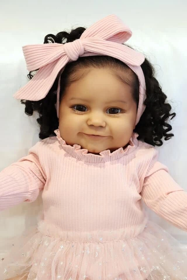Maddie Reborn Baby Doll - 60 cm Leather Dark Brown hand-rooted curly hair