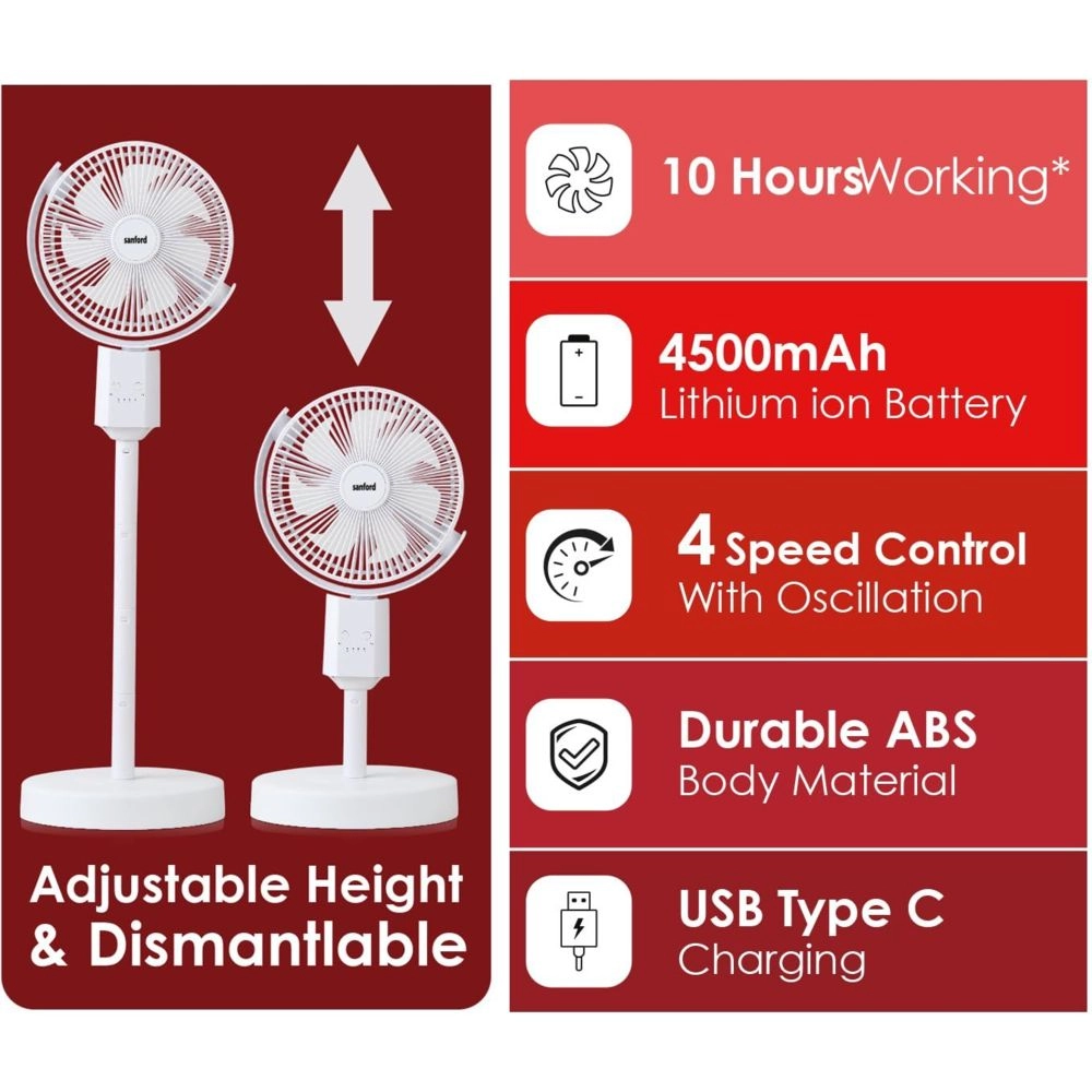 Rechargeable Stand Fan - White 25 cm