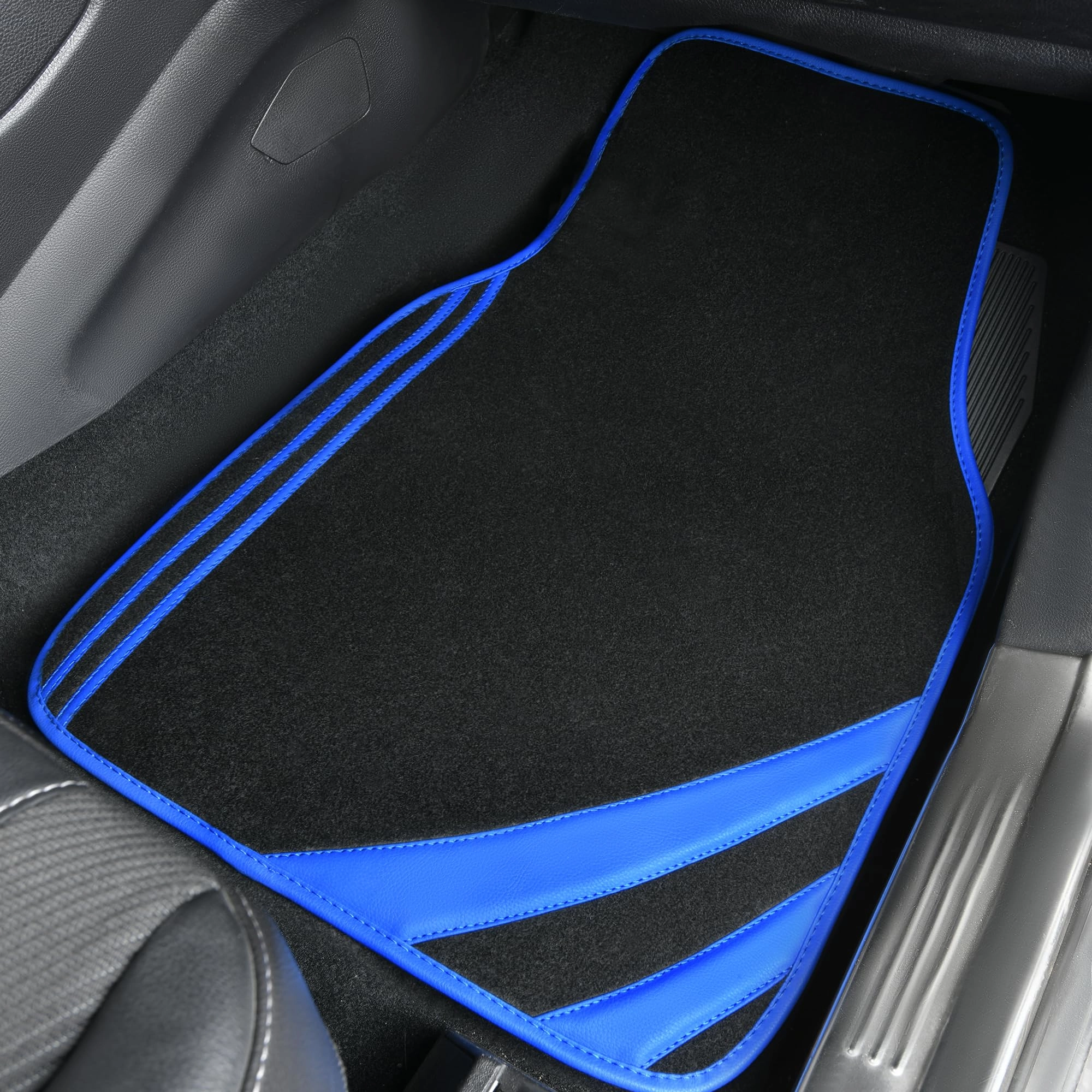 Faux Leather Car Mats - Blue Edge Universal Fit
