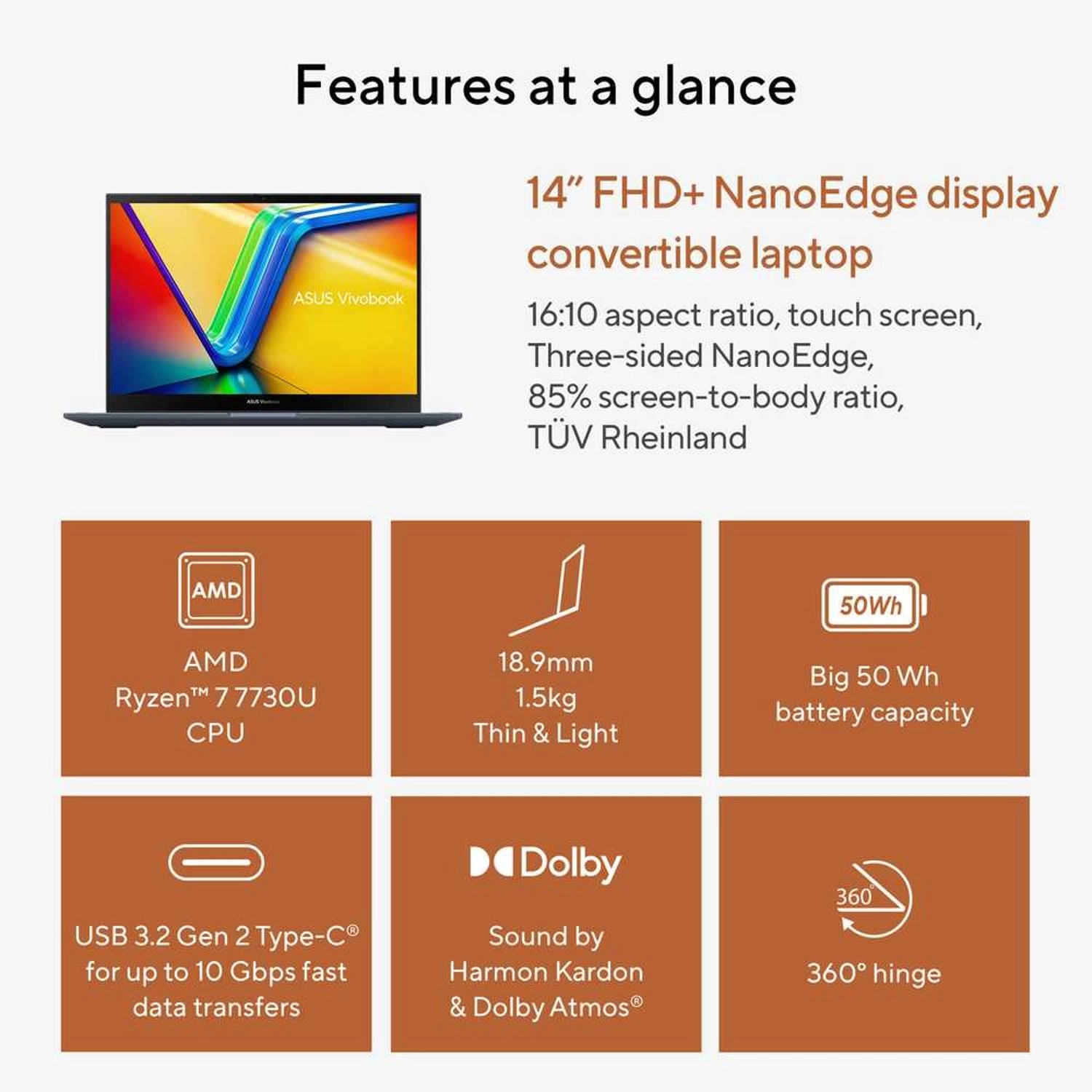 Vivobook S 14 Flip TN3402YA - 14'' Ryzen 7-7730U 16GB RAM 1TB SSD