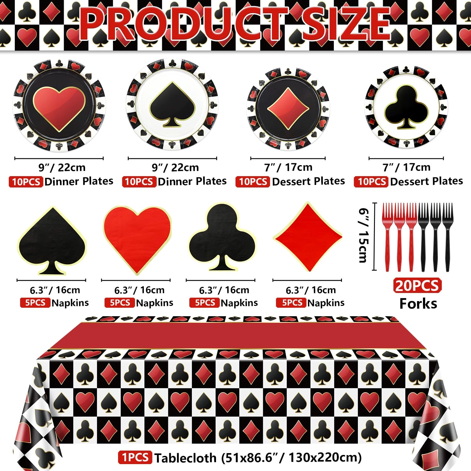 Casino Plates + Poker Tablecloth + Casino Napkins - 61.0 count Birthday
