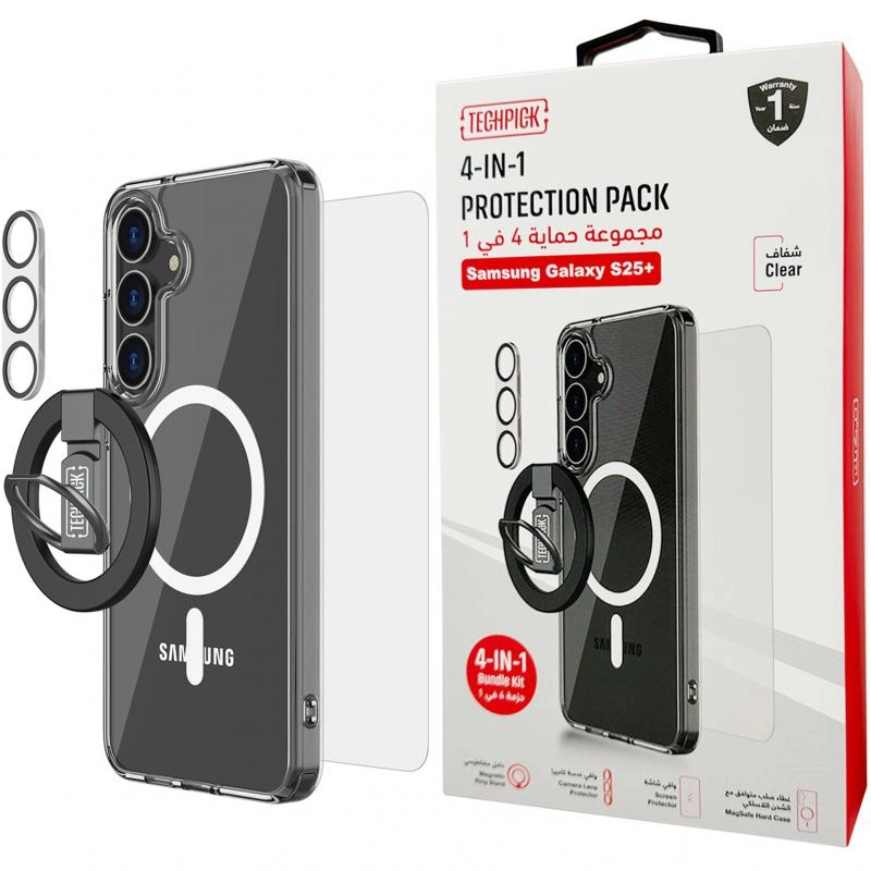 Hard Case + Tempered Glass + Camera Lens Protector + Magnetic Stand Smartphone Case Bundle with MagSafe for Samsung Galaxy S25 Ultra