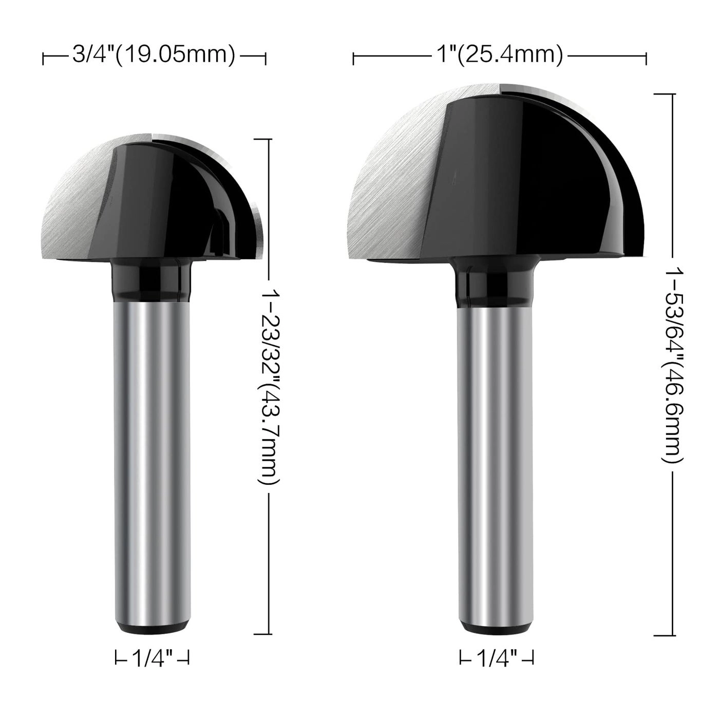 Core Box Router Bit - 5/8" 3/4" 7/8" 1" 1/4 Inch Shank 4-Piece