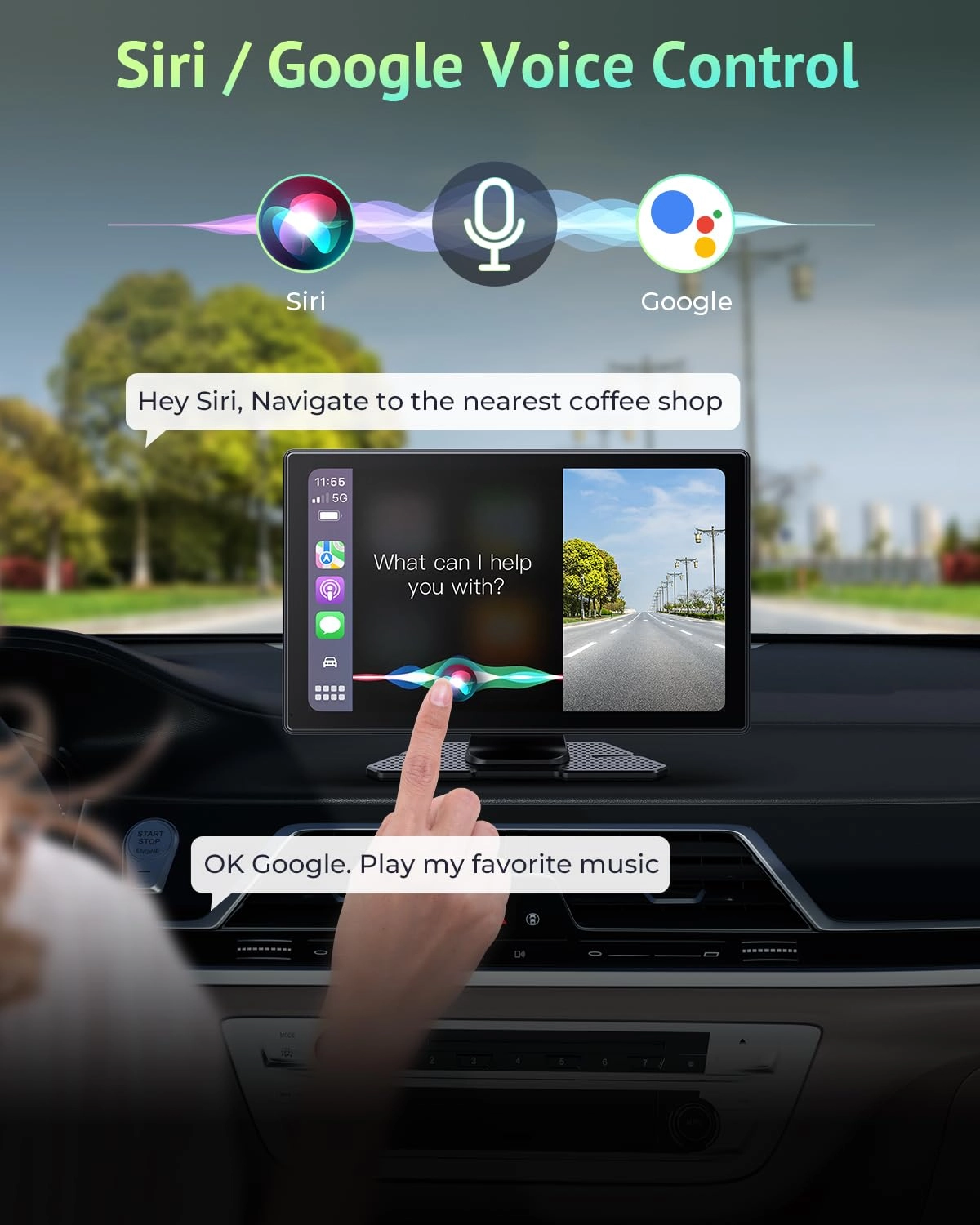 Carplay Screen + Android Auto Screen + Dash Cam - 4K + Backup Camera + Portable Screen - 9" HD IPS