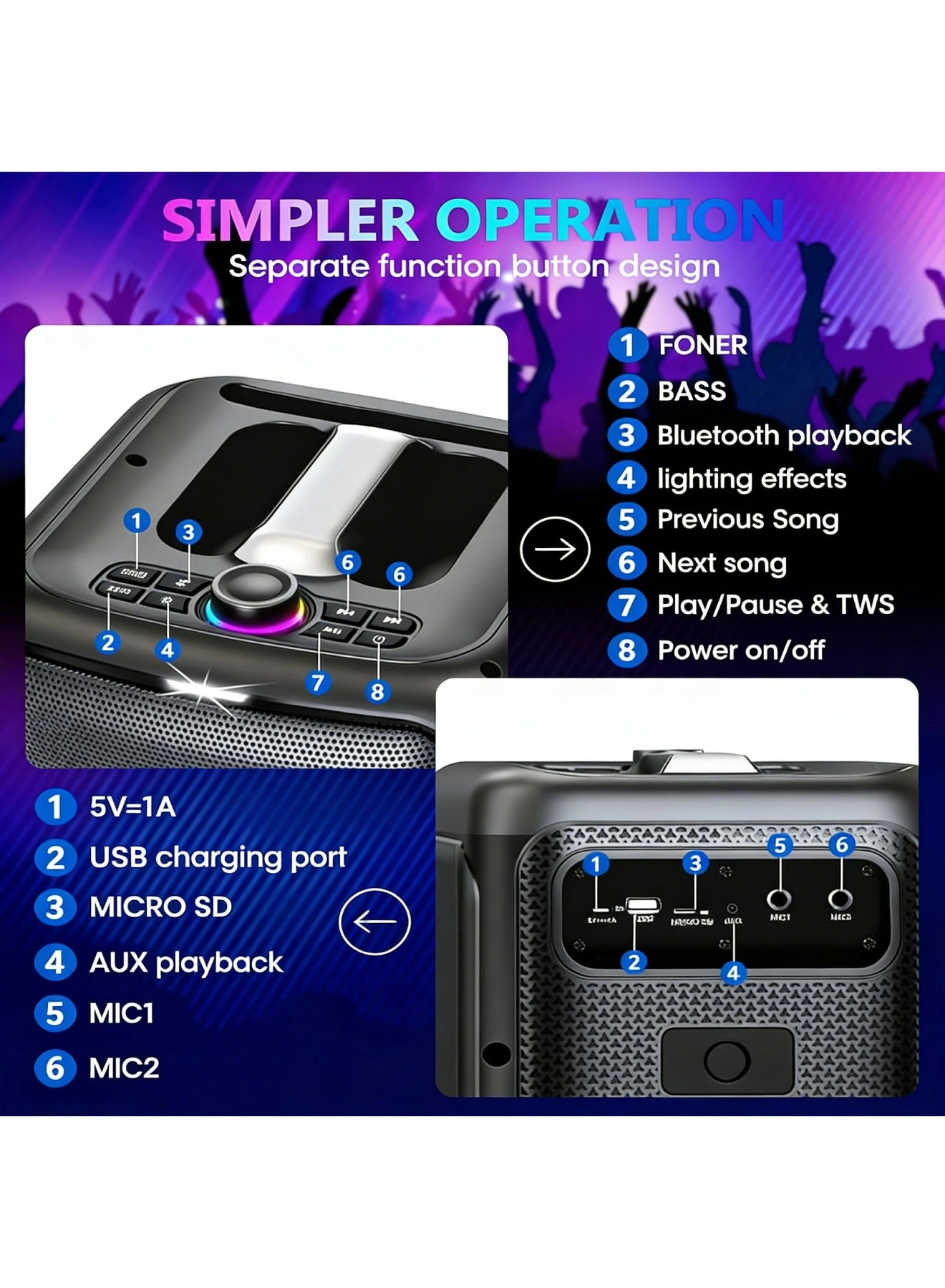 Mini Karaoke Machine - 2 Microphones 40W