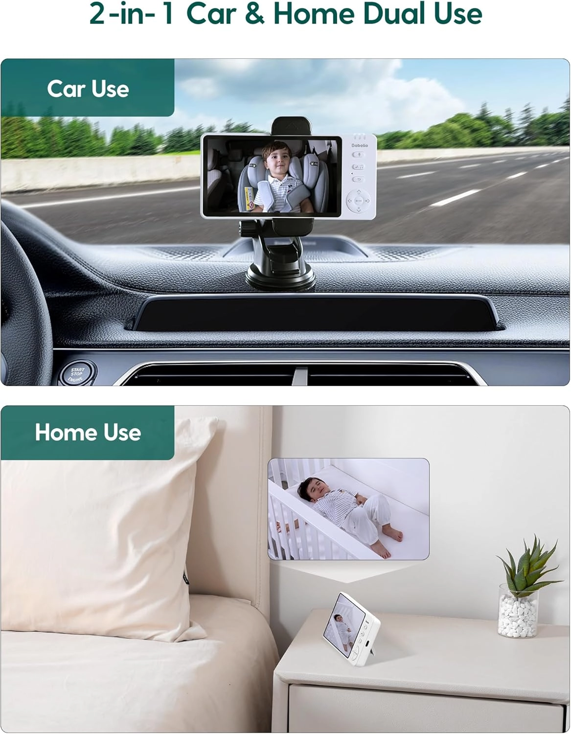 Wireless Baby Car Camera - 8 H Battery 2in1 Night Vision