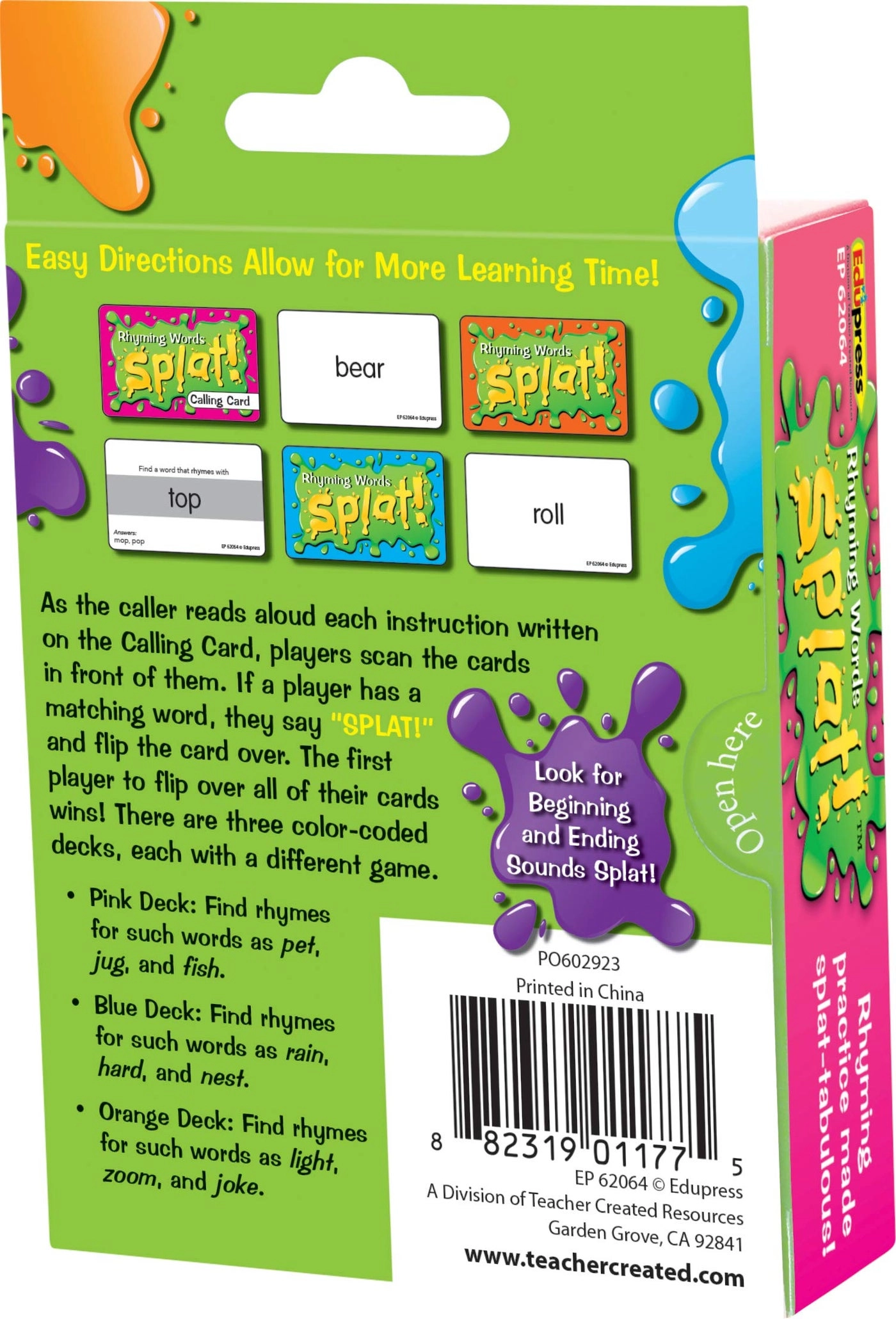 Rhyming Words Splat Game - Kid 225 pieces