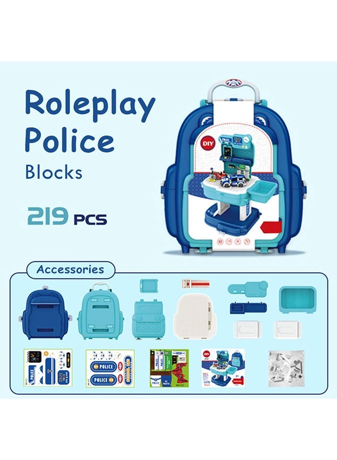 Role Play Police Station With Police Car And Block Toy Set School Bag - 219 pcs (LS_BLSB_POBU)
