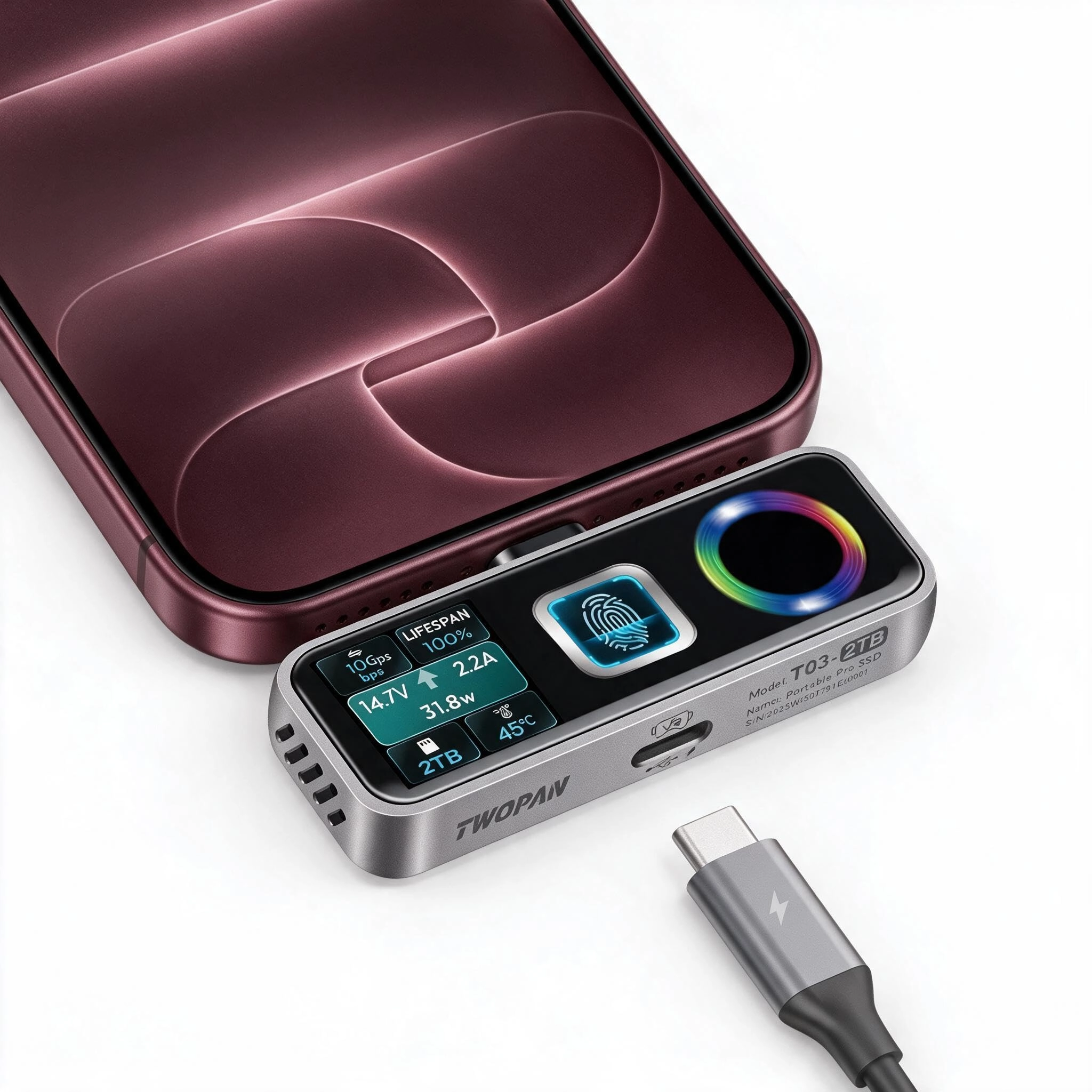 TWOPAN Magnetic Portable iPhone SSD - 2TB
