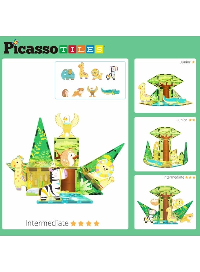 Magnet Tile Building Blocks Safari Themed Playset - 8 Animal Character Action Figures Safari 26 pcs