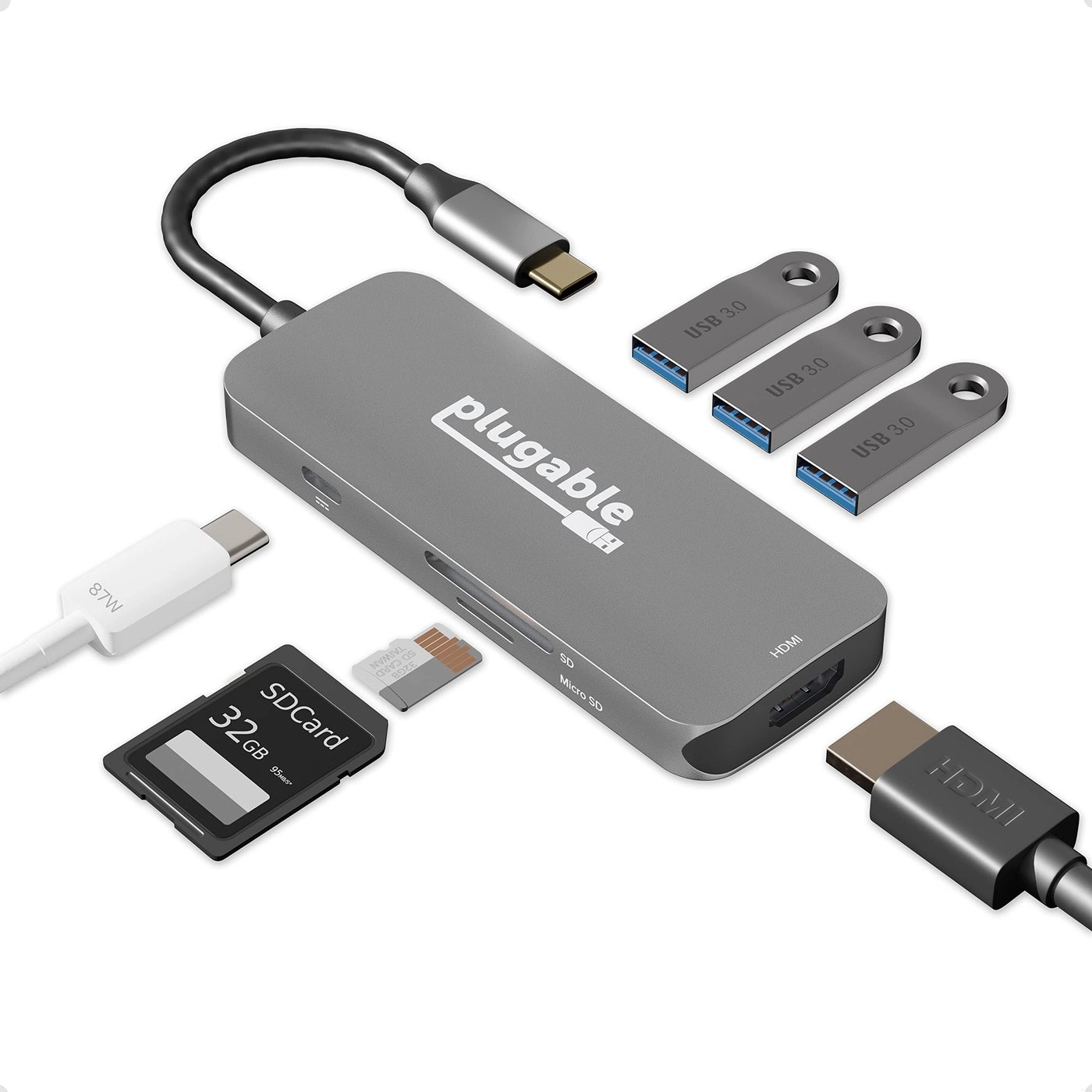 Plugable USB-C Hub - 7-in-1 4K HDMI 100W Charging