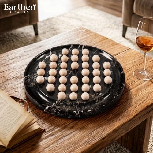 Marble Peg Solitaire Board Game - 10" 42 Balls Verona-white