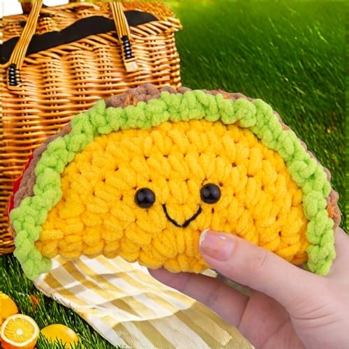 Emotional Support Taco - Handmade Knitted Wooden Base