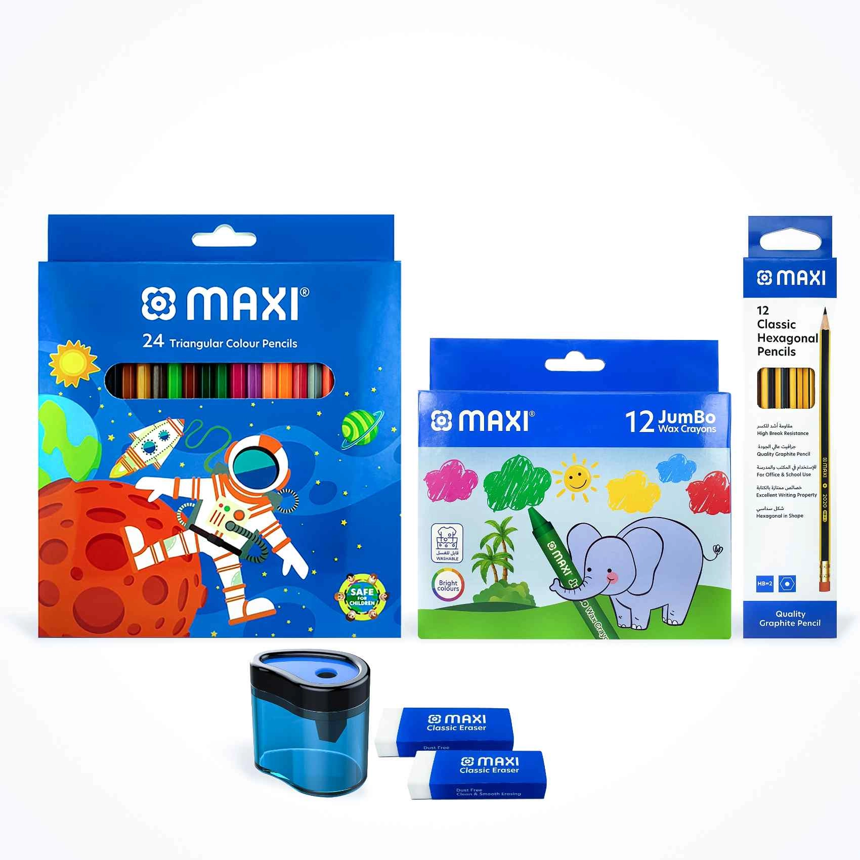 School Stationery Kit - Wax Crayons Colour Pencils Accessories