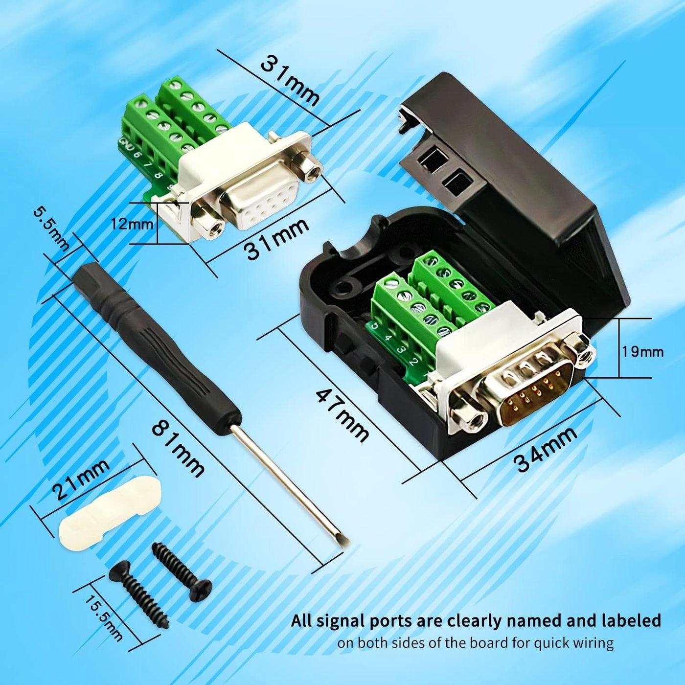 DB9 Male Solderless Connector