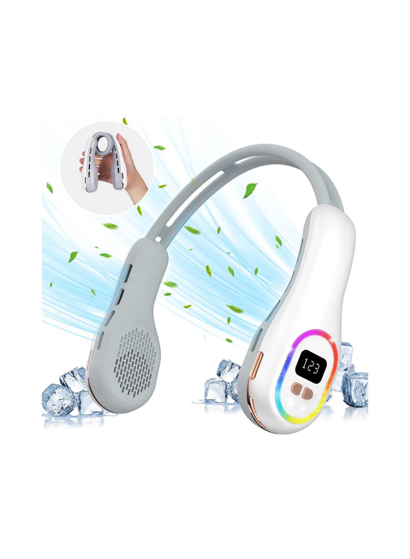 Excefore Portable neck fan - 4000mAh 3 Speeds LED Light