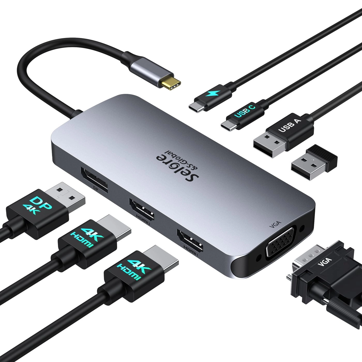 Selore&S-Global USB C Docking Station - Dual HDMI 100W PD Charging