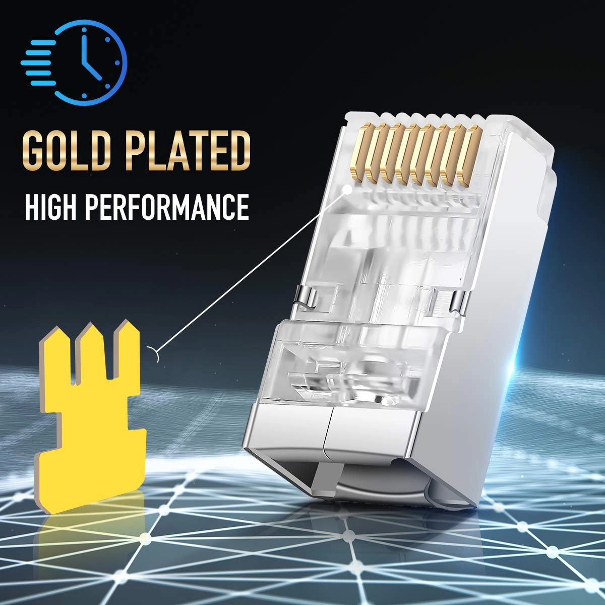 Shielded RJ45 CAT5 CAT6 Pass Through Connectors - Gold Plated 8P8C