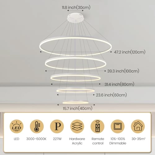 Round LED Chandelier - 3000K–6000K Dimmable