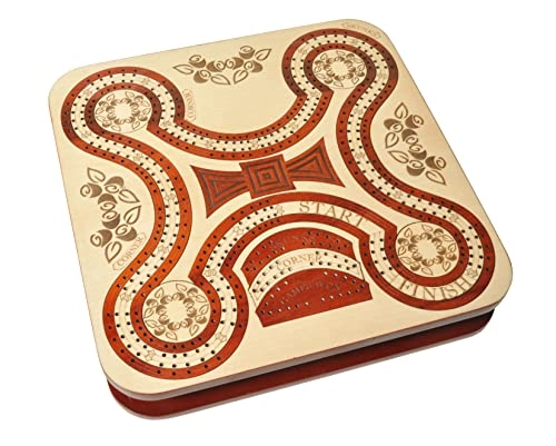 Continuous 4 Track Cribbage Board - Blood Wood Maple Wood