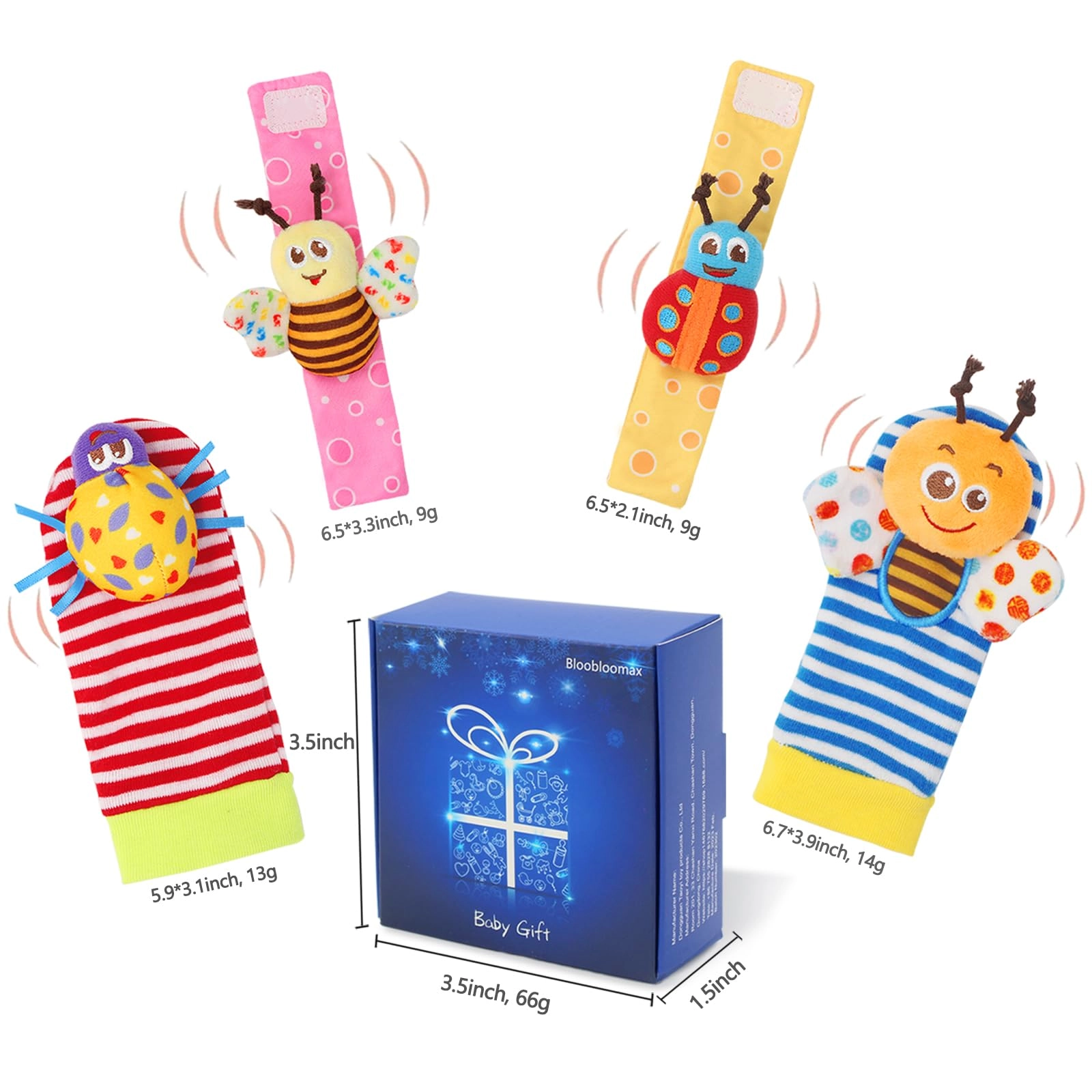Wrist Rattle Socks and Foot Finder Set - 0-36 Months Fabric Bugs Cartoon Images 1.0 Count