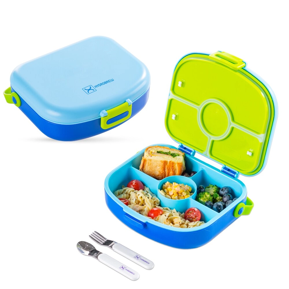 4 Compartment Bento Lunch Box + Steel Water Tumbler Bottle + Spoon & Fork Set - 1.3L