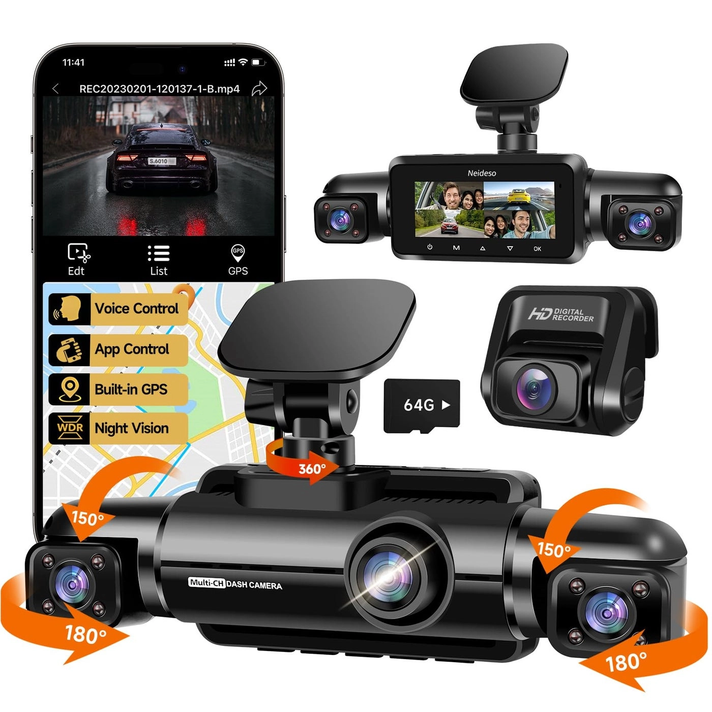 Neideso 360° Dash Cam - 2K 1080P