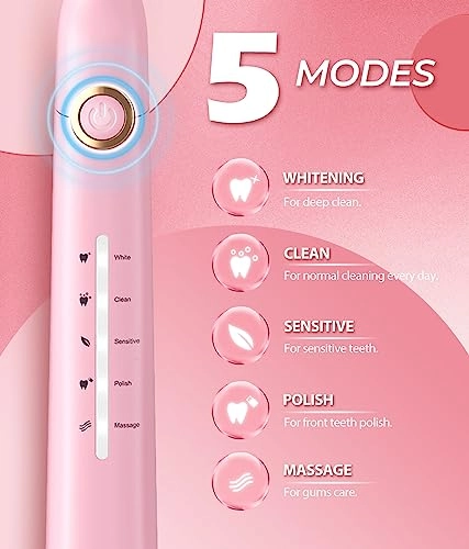Electric Toothbrush - 40000 VPM 5 Modes Pink