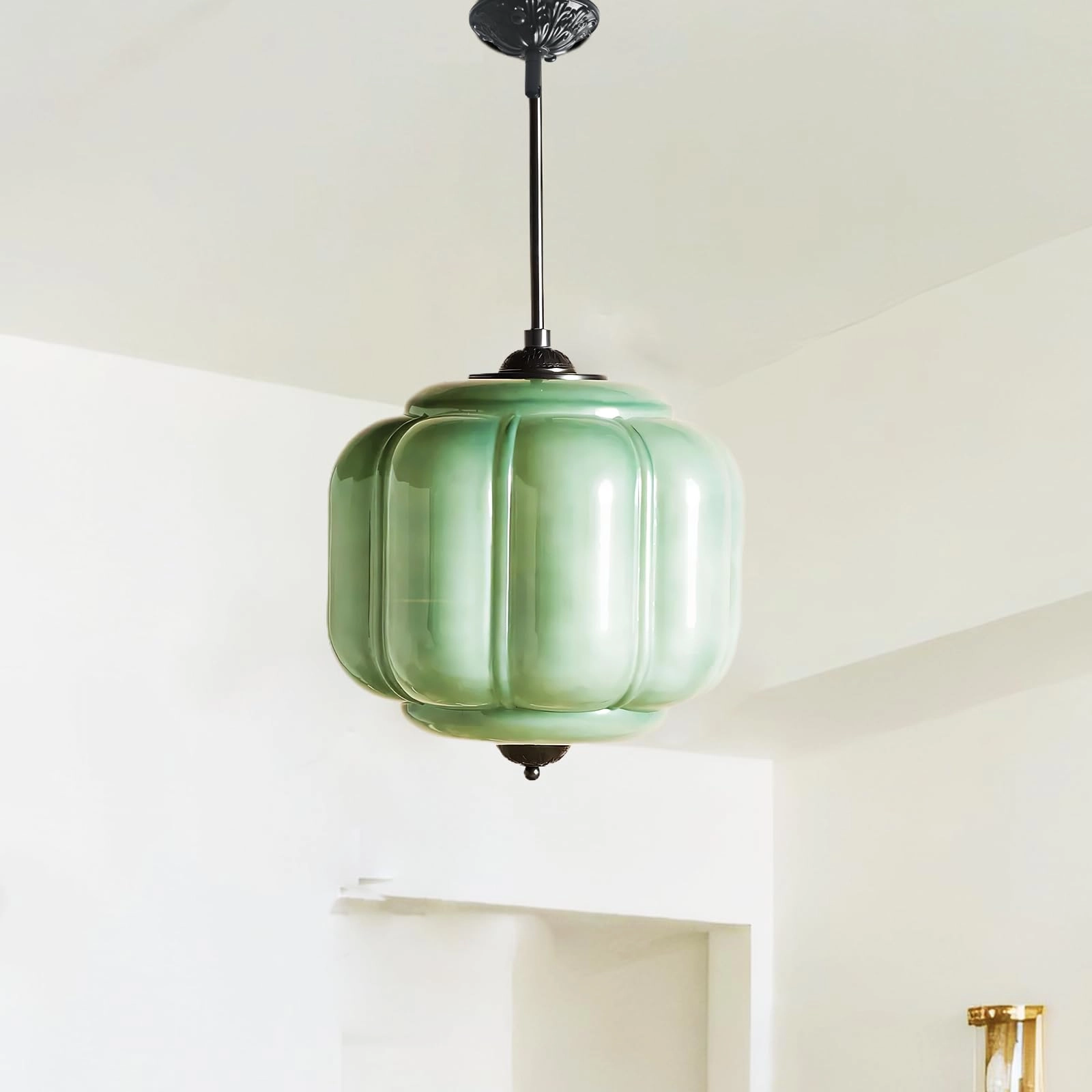 Antique Black Milk Glass Ceiling Light Fixture - 9.8 Inch Green