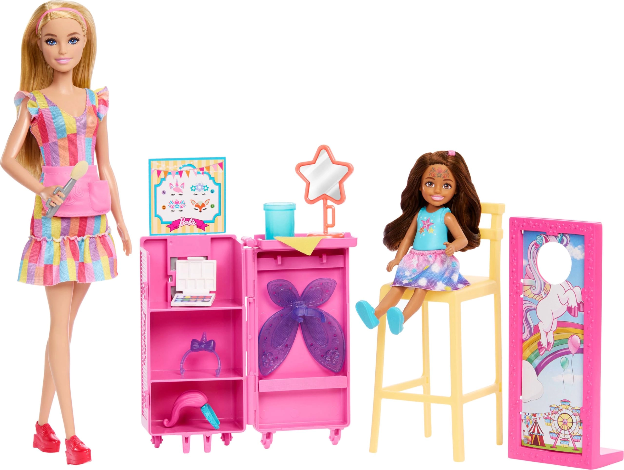 Barbie Day at The Fair Playset - 2 Dolls Color-Change Face Photo Stand Ages 3+