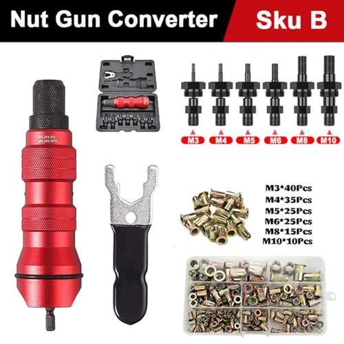 Rivet Nut Drill Adapter Kit - 6 Interchangeable Heads 150 Nuts 18V-24V