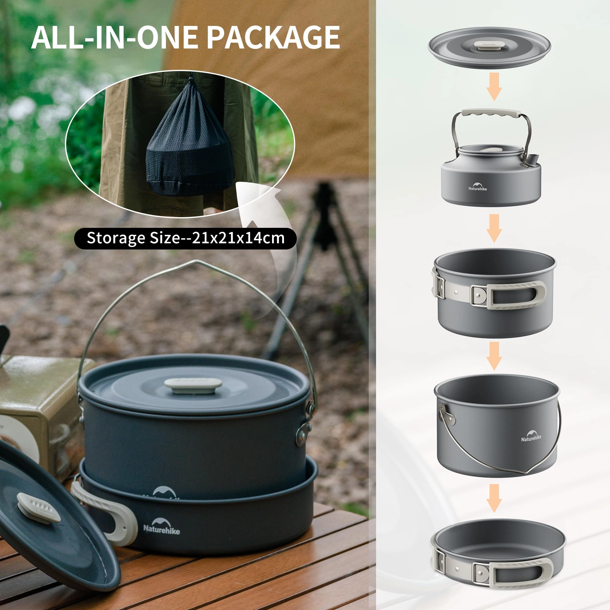 Camping Cookware - 3-piece 1.7L Kit