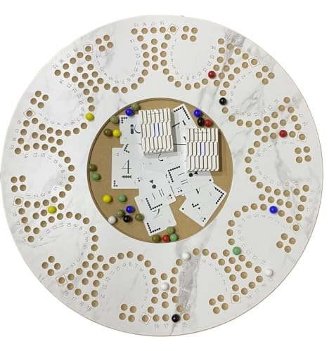 Marble-Style Double-Sided Game Board - 8-10 players coloured marbles playing cards