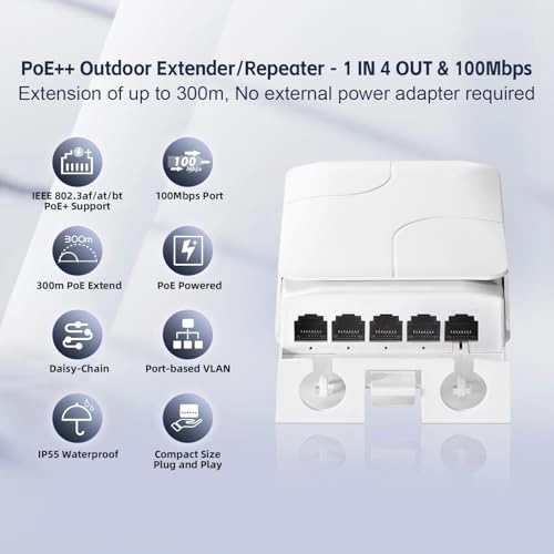 5 Port PoE Extender - 44-57 Vdc 90W/60W/30W 4 PoE out