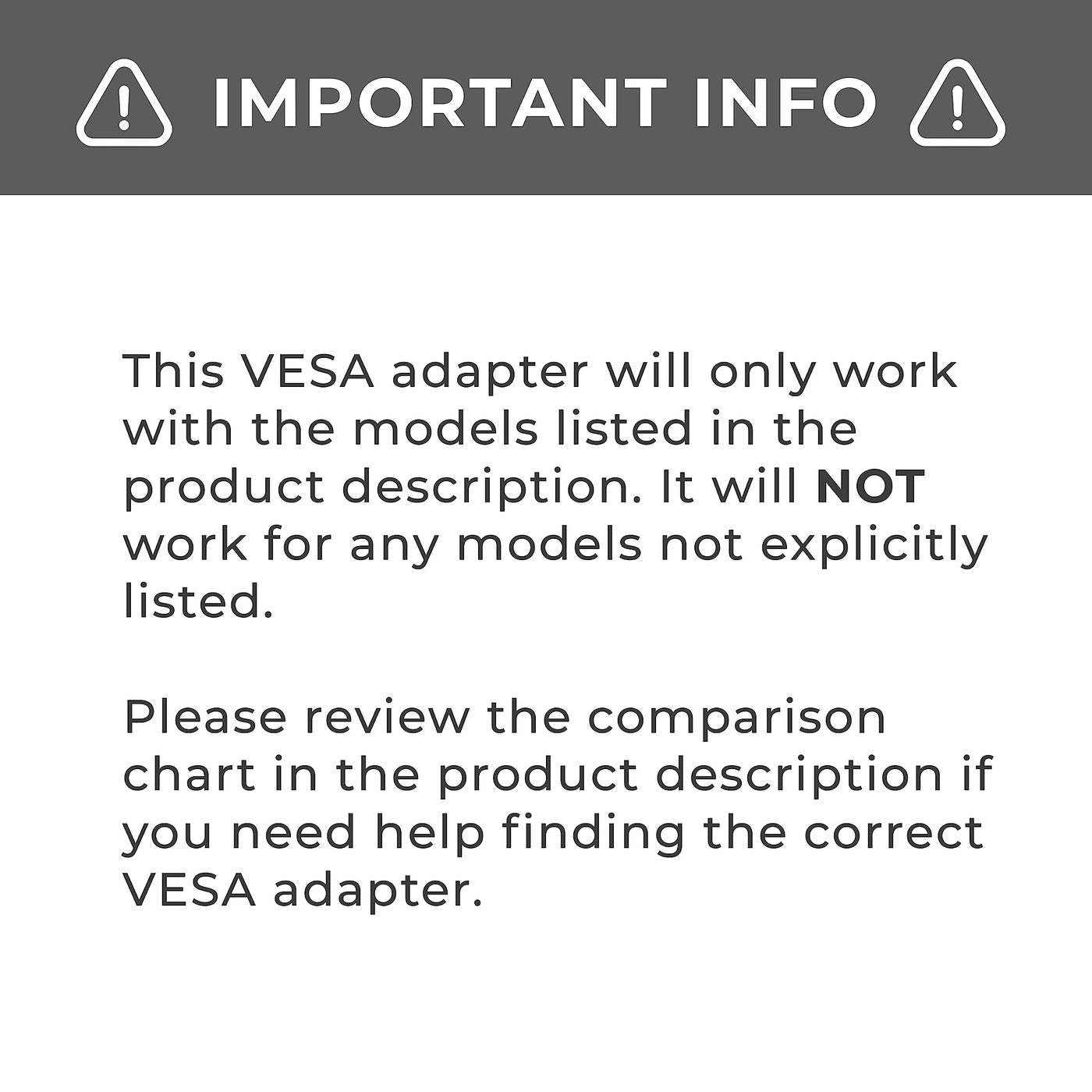 VESA Mount Adapter - 27” 32” 75x75 100x100mm