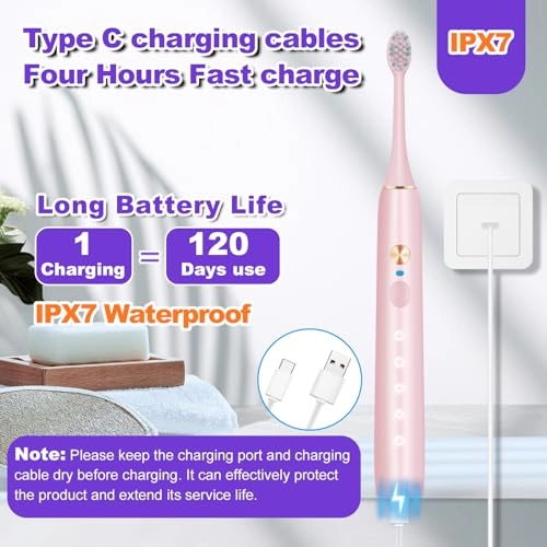 Electric Toothbrush - 30000-45000 VPM 8 Brush Heads IPX7