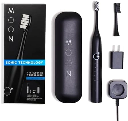 MOON Rechargeable Electric Toothbrush - 5 Sonic Cleaning Modes 2 Brush Heads 6 Week Charge