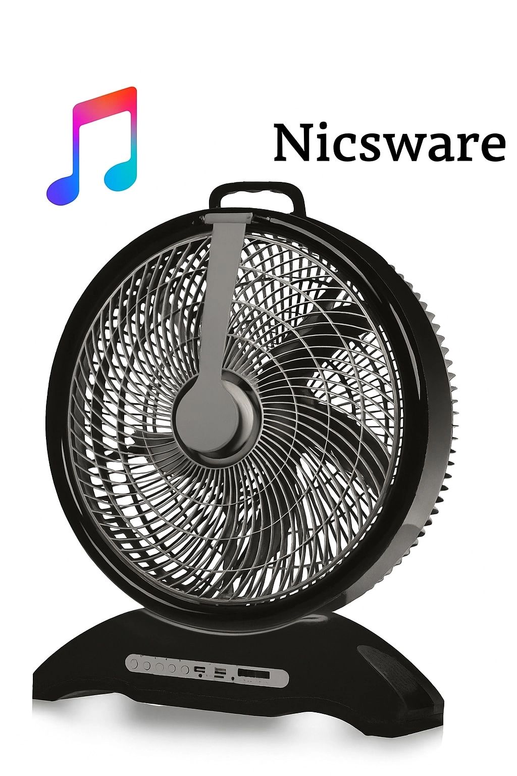 Nicsware Rechargeable Table Fan - 14-Inch 28 LED Lights Music Player