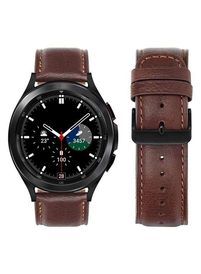 Watch Band 22mm - Leather Stainless Steel Clasp Dark Brown