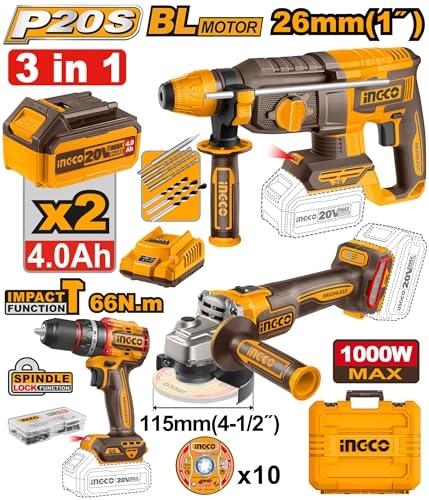 Impact Drill - 4.0Ah + Angle Grinder + Rotary Hammer