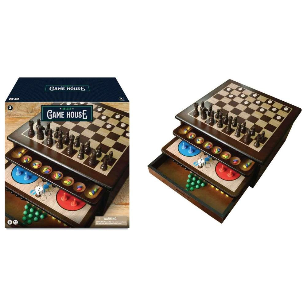 Craftsman Deluxe Wooden Game House - Mahogany wood finish 80 Playing pieces