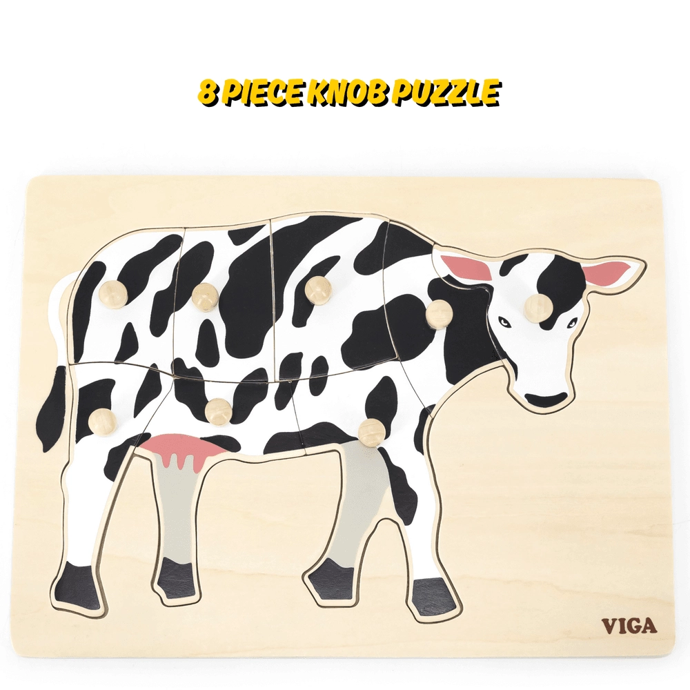 Montessori Wooden Knob Puzzle Set Cow - 18 months+ 8 pieces