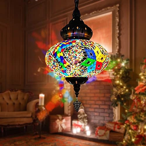 Turkish Moroccan Mosaic Swag Pendant Ceiling Hanging Light - bronze Glass