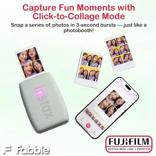 INSTAX MINI LINK 3 + Instax Mini Film - 40 Sheets + Instax Mini LINK 3 Protective Case - Green + Camera and Lens Cleaning Cloth