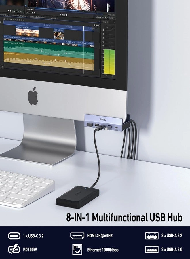 8-in-1 USB C Hub - 4K@60Hz 100W PD Gigabit Ethernet