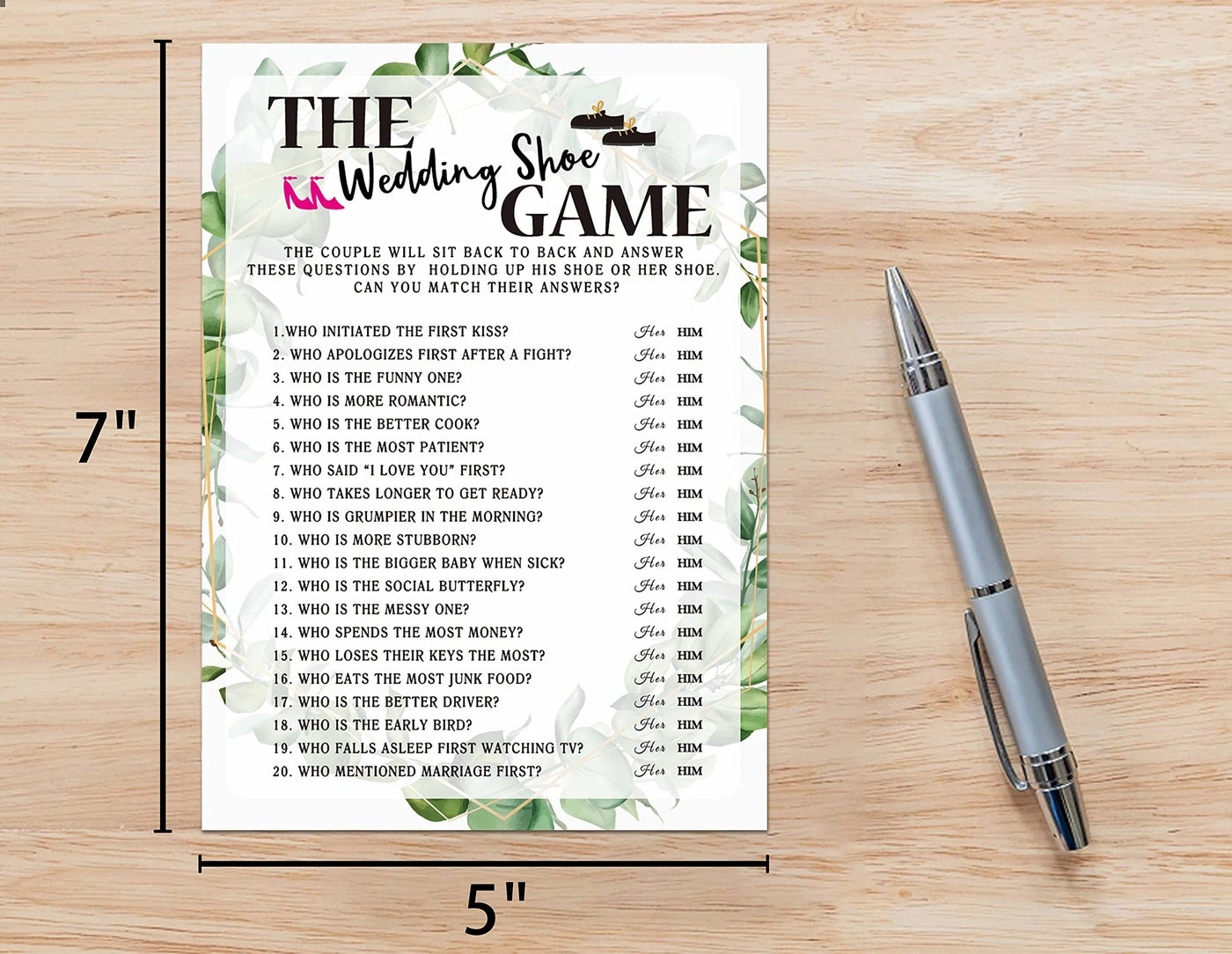 Bridal Shower Game Over or Under - 30 Cards