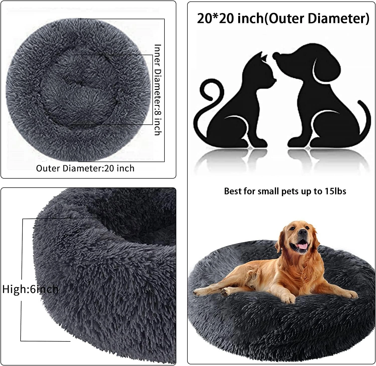 Fluffy Donut Style Soft Plush Circle Bed - 60X52X46Cm PP cotton filling