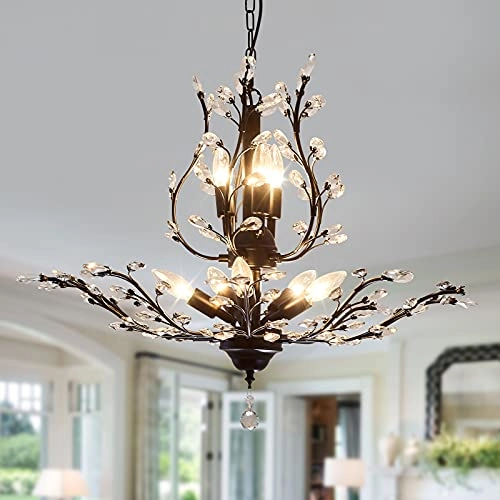 8-Light Vintage Crystal Chandeliers - Dimmable
